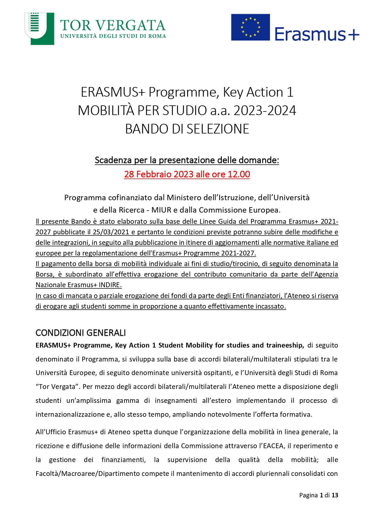 Bando Erasmus a.a. 2023/2024